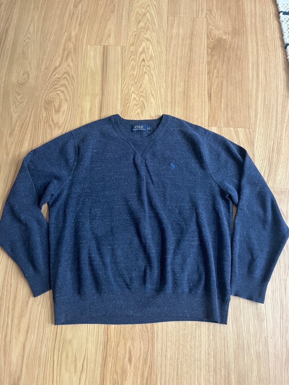 Polo by Ralph Lauren Men’s 100% Cotton-Blue Speckled Heather  Crewneck Sweater L